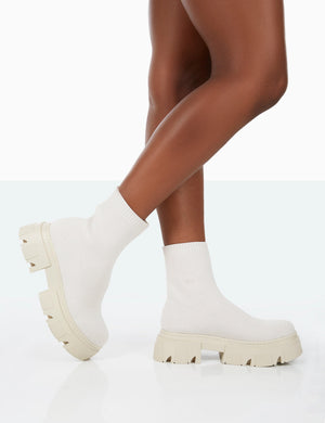 Nola Ecru Knit Chunky Sole Ankle Boots