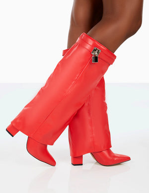 Echo Red Grain Pu Pointed Toe Knee High Boots