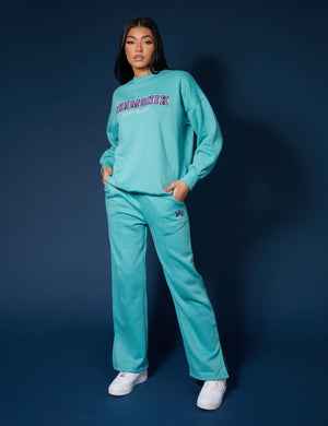 Oversized Embroidered Slogan Sweatshirt Aqua