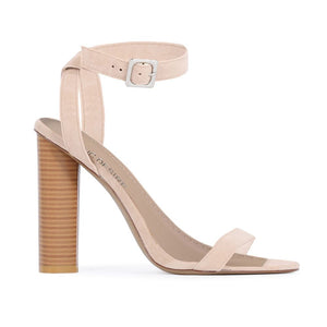 Carmela Barely There Wood Effect Heels in Nude Faux Suede