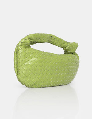 The Blame Metallic Green Woven PU Knot Detail Mini Grab Bag