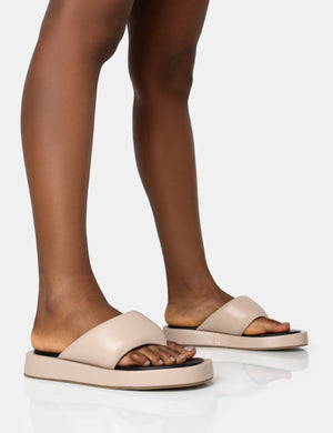 Vaycay Nude Contrast Padded Square Toe Flip Flop Sandals