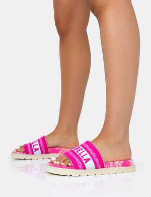 Jet Set Hot Pink Embroidered Marbella Print Slider Sandals