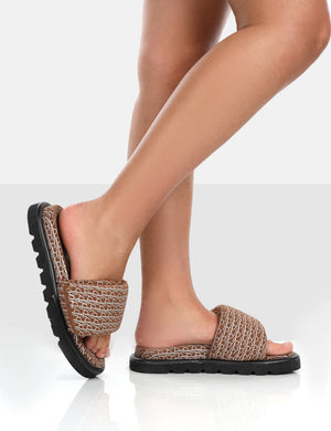 Sweeter Brown Nylon Padded Slide Sandals