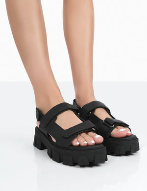 Brighton Wide Fit Black Nylon Flatform Open Toe Sandals