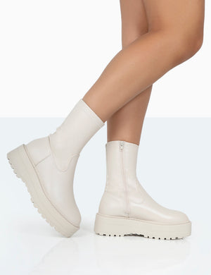 Auden Wide Fit White Chunky Sole Ankle Boots