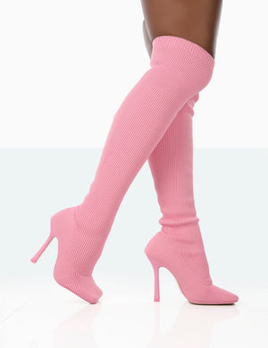 Bubbles Pink Knitted Over The Knee Boots