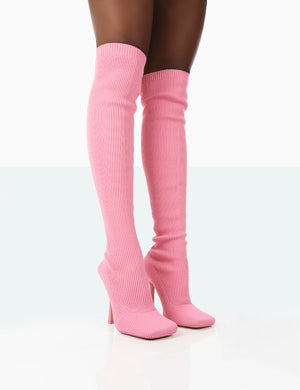 Bubbles Pink Knitted Over The Knee Boots