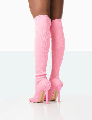 Bubbles Pink Wide Fit Knitted Over The Knee Boots