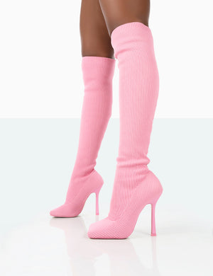 Bubbles Pink Wide Fit Knitted Over The Knee Boots