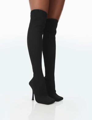 Bubbles Black Knitted Over The Knee Boots