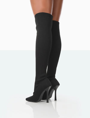 Bubbles Black Knitted Over The Knee Boots