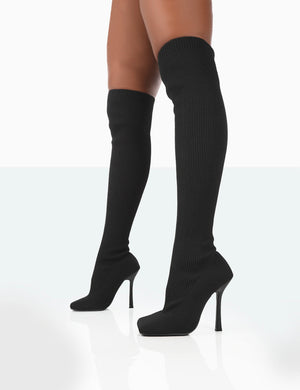 Bubbles Black Knitted Over The Knee Boots