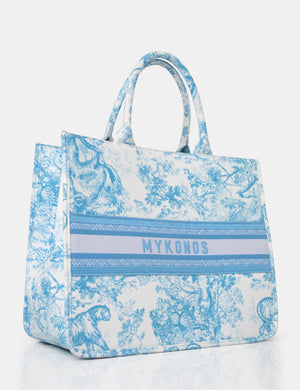 The Mykonos Baby Blue Oversized Canvas Tote Bag