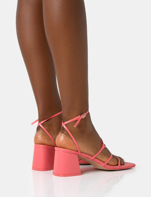 Dayla Coral PU Strappy Square Toe Block Mid Heel Sandals