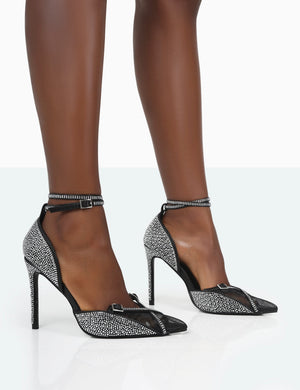 Glitch Black Diamante Mesh Pointed Toe Court Stiletto High Heel