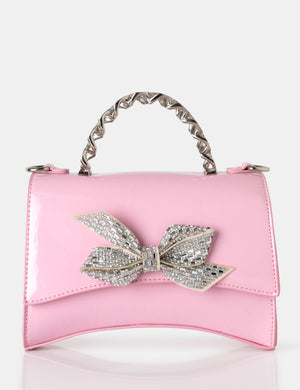 The Bow Baby Pink Patent Chain Handle Diamante Grab Bag