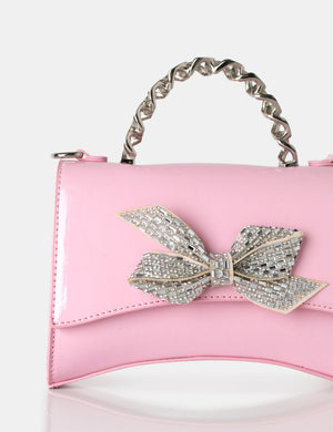 The Bow Baby Pink Patent Chain Handle Diamante Grab Bag