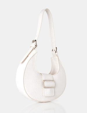 The Sicily White Croc Pu Buckle Feature Hobo Shoulder Bag