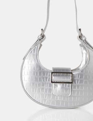 Sicily Silver Croc Buckle Feature Hobo Shoulder Bag