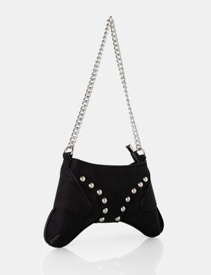 The Carmen Black Saddle Studded Chain Detail Shoulder Bag
