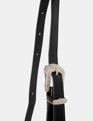 The Kass Black Pu Western Adjustable Shoulder Crossbody Bag