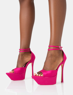 Vortex Hot Pink Satin Platform Barely There Pointed Toe Stiletto Heels