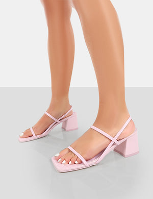 Just Realise Pink PU Strappy Square Toe Mid Block Heeled Sandals