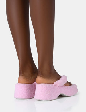 Havana Pink Towelling Flip Flop Chunky Platform Sandals