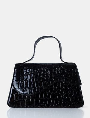 The Polly Black Croc Top Handle Mini Bag