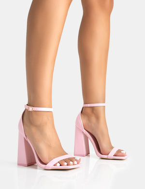 Geri Wide Fit Baby Pink Barely There Square Toe Block Heels