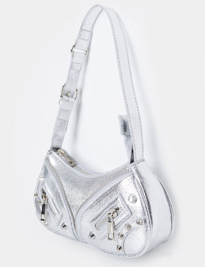 The Candice Zip Detailed Silver Croc Shoulder Bag