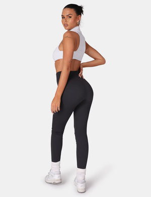 High Neck Racer Low Side Rib Crop Top Oatmeal Marl