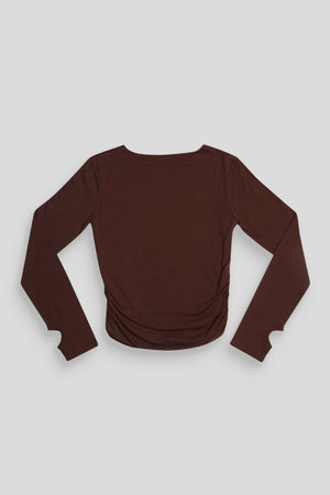 Curve Ruched Side Lounge Top Chocolate