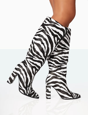 Posie Zebra PU Knee high Block Heel Boots