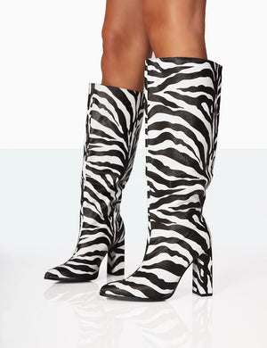 Posie Zebra PU Knee high Block Heel Boots