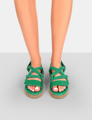 Miami Green Rope Flatform Lace Up Sandals