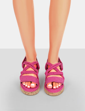 Miami Pink Rope Flatform Lace Up Sandals