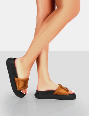 Demi Brown Satin Slider Sandals