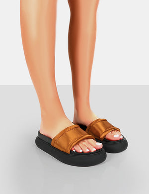 Demi Wide Fit Brown Satin Slider Sandals