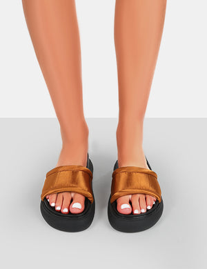 Demi Brown Satin Slider Sandals