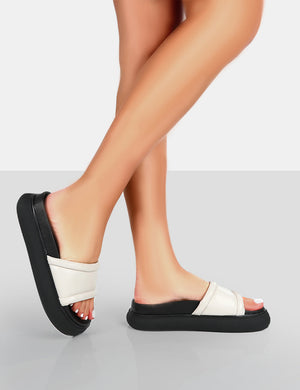 Demi Ecru PU Slider Sandals