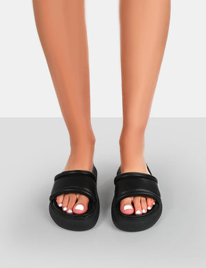 Demi Wide Fit Black PU Slider Sandals