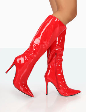 Horizon Red Patent Stiletto Knee High Boots