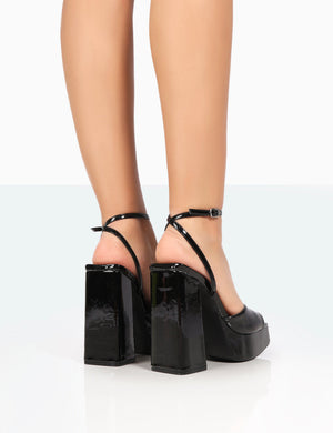 Lyle Black Patent Square Toe Block Platform High Heels