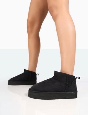 Shorty Black Faux Suede Ultra Mini Chunky Ankle Boot