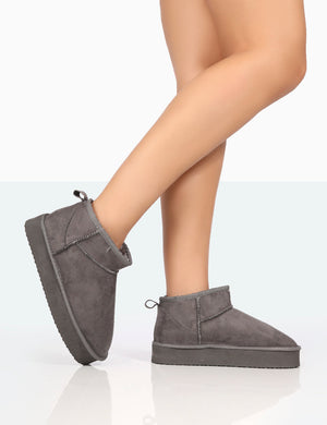Shorty Grey Faux Suede Ultra Mini Chunky Ankle Boots