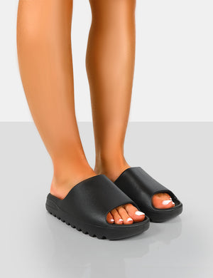 Brady Black Rubber Flat Slider Sandals