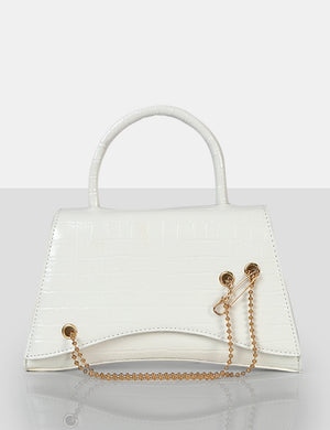 The Trista White Croc Arched Mini Handbag