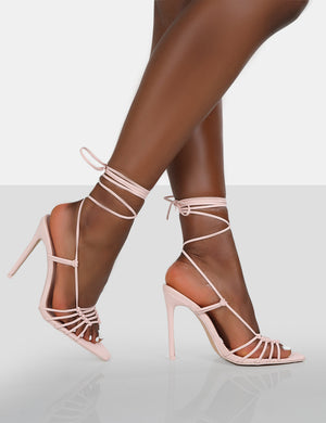 Valencia Wide Fit Pink Pu Strappy Lace Up Pointed Toe Stiletto Heels